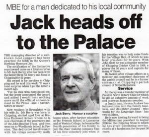 Jack Berry MBE, newspaper article